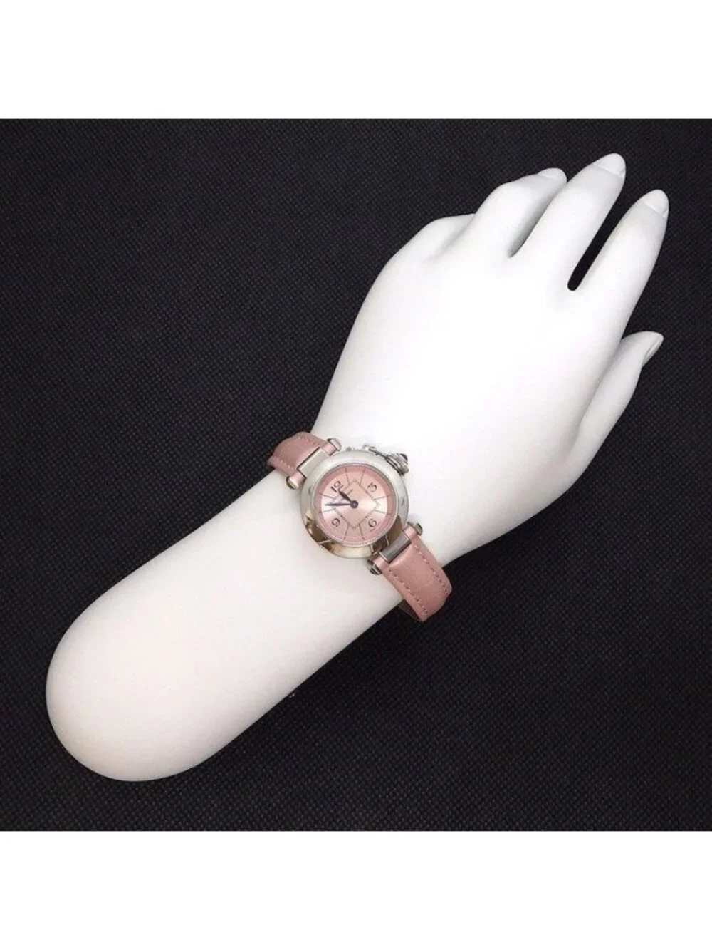 Cartier Watch Miss Pasha Sunray Pink Dial Leather Strap SS Quartz Analog